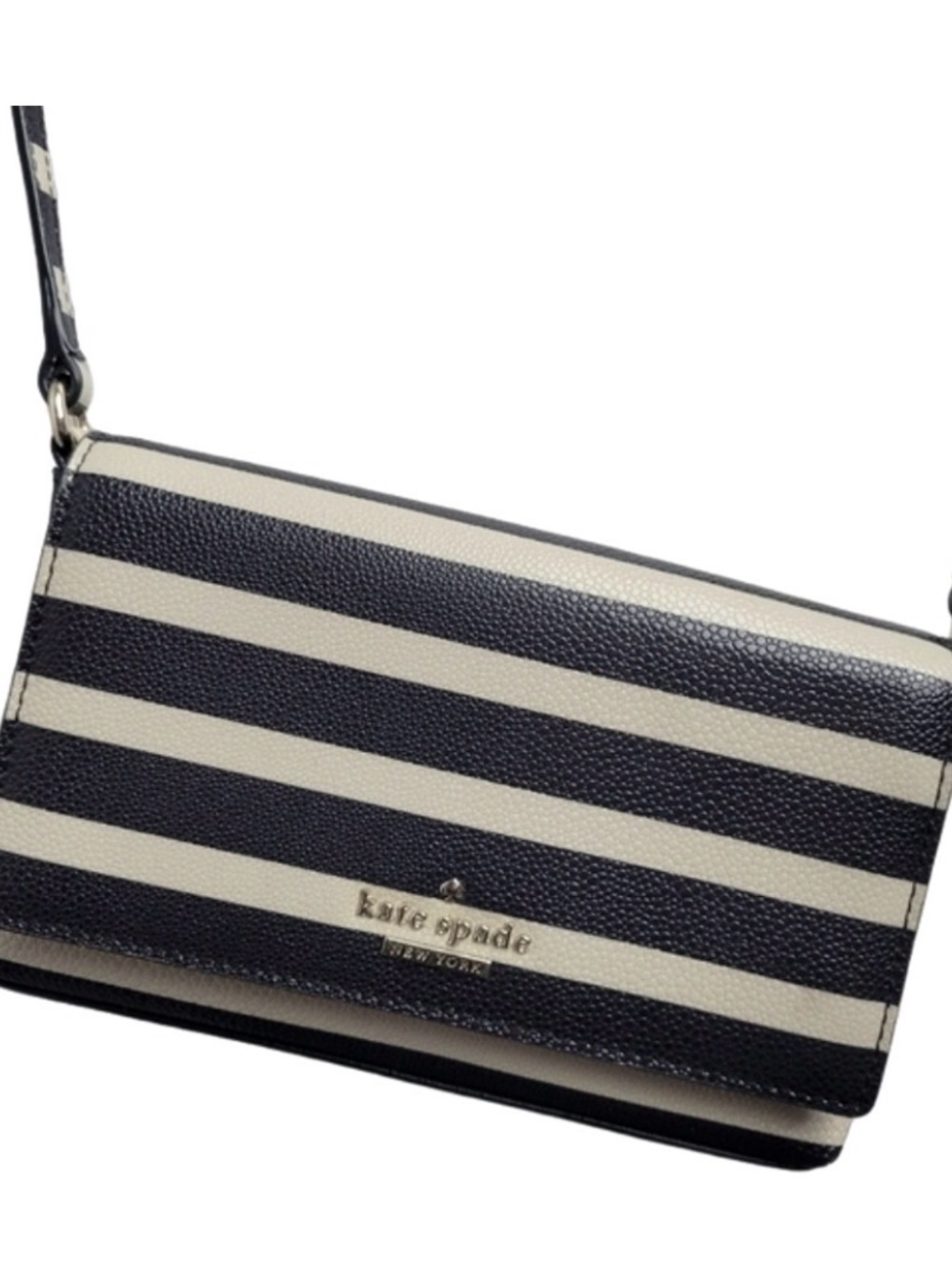 Kate Spade Navy Blue & Ivory  Striped Crossbody Patent Leather Purse